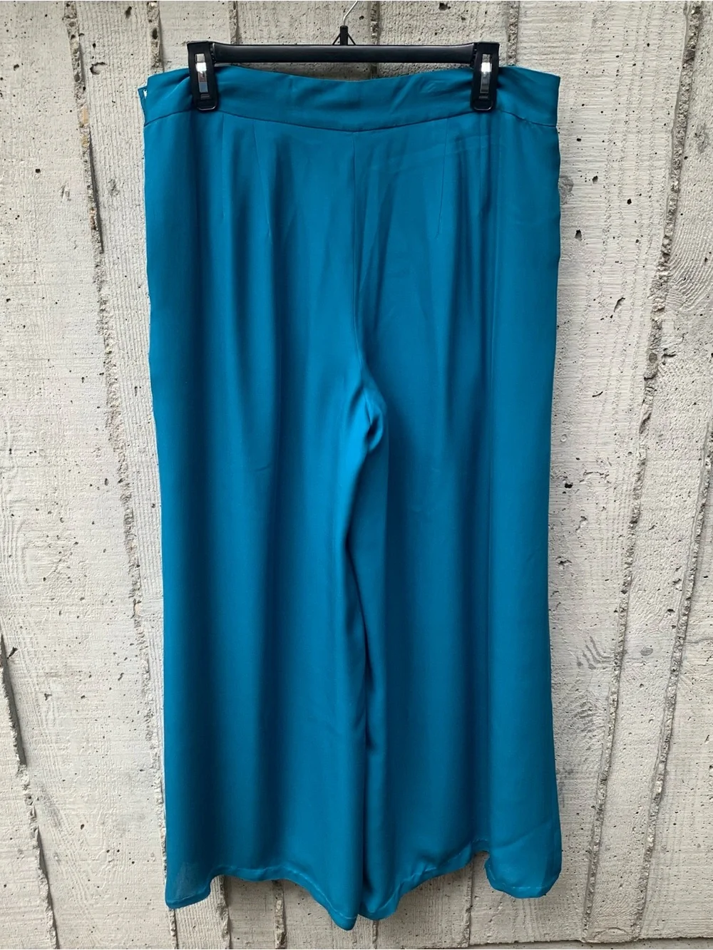 Anthropologie Elevenses Wide Leg Palazzo 100% Silk Pants Teal Blue Size 12